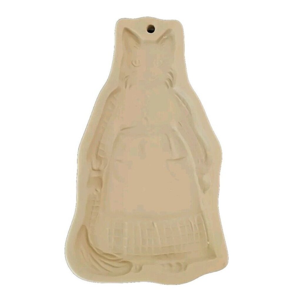 Brown Bag Cookie Art Mold Cat Girl Wearing Apron Giant Stamp Ceramic Vtg 1992
